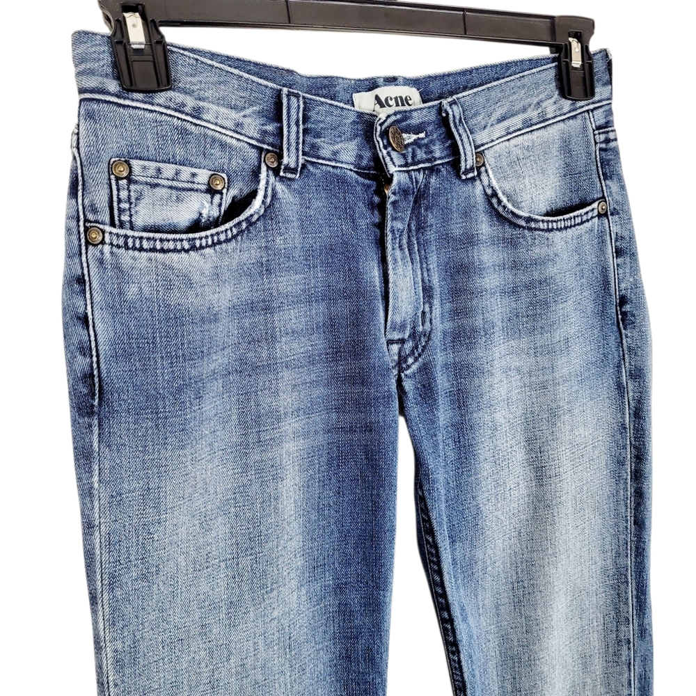 ACNE STUDIOS Mic Matt Straight Leg Distressed Denim Jeans Mid Blue 29 - Picture 4 of 11